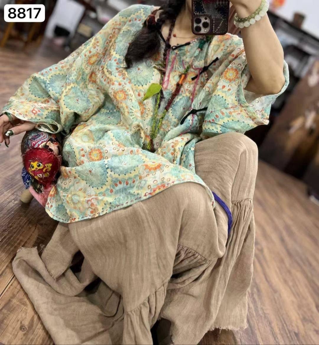 женская винтажная рубашка с цветочным принтом,johnature женские винтажные рубашки с цветочной,johnature женские винтажные рубашки,блузка бохо,johnature женская рубашка с винтажным принтом и цветочным