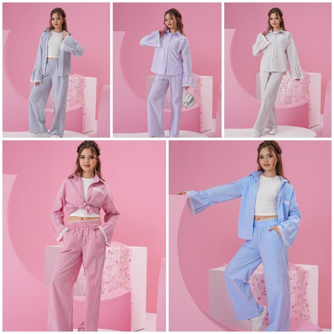 синие брюки с полосками и окантовкой the couture club,повседневный костюм,пижама женская,комплект брючный,пижама в полоску