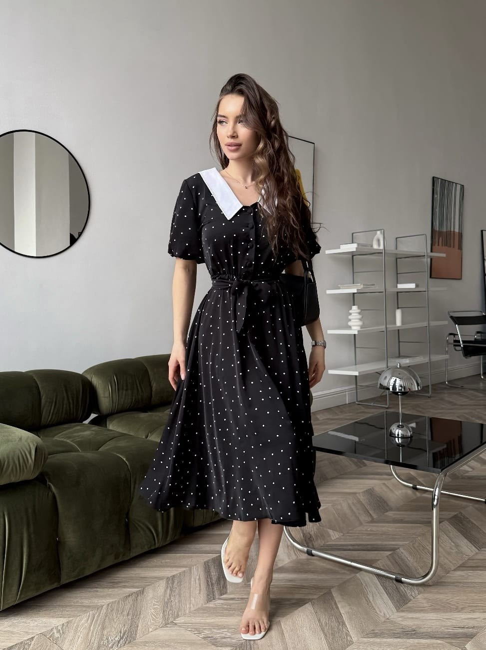 платье миди,платье в горошек с белым воротником,платье женской,платья,платье женское летнее