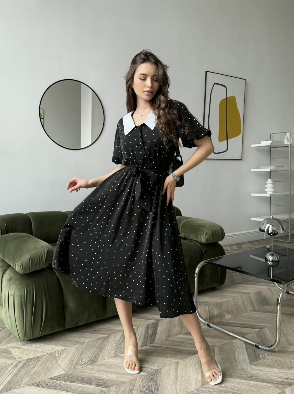 платье миди,платье в горошек с белым воротником,платье женской,платья,платье женское летнее