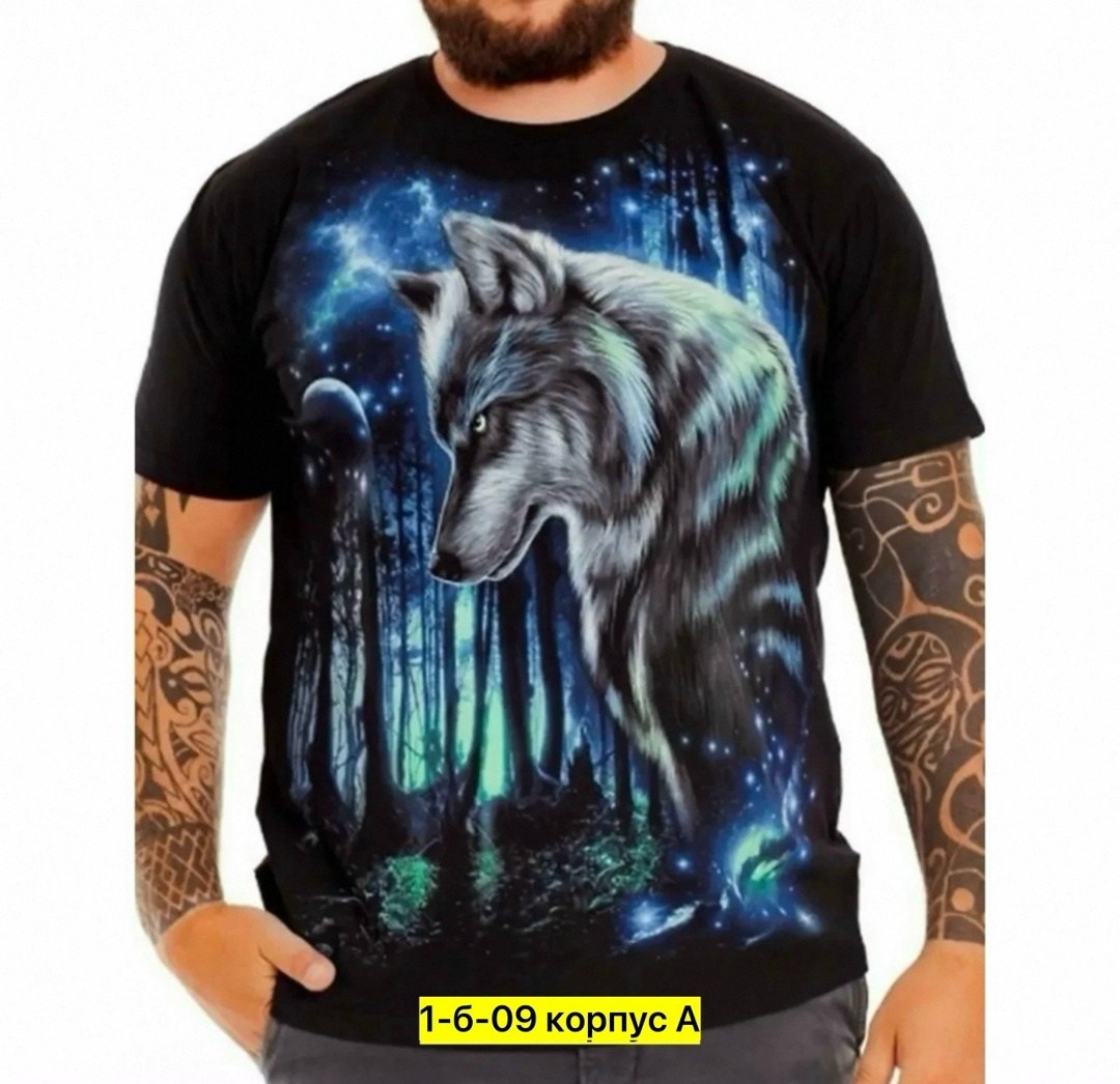 волк футболка,футболки мужские,футболка мужская с принтом светящаяся,футболка с принтом светящимся волк,футболка мужская с принтом волка