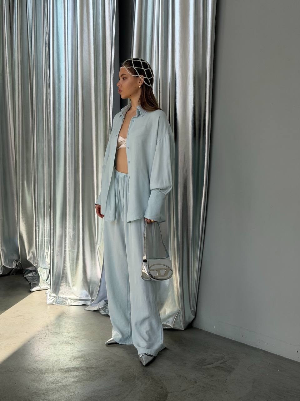 женский атласный пижамный комплект linad,пижама женская,пижама для женщин,женские костюмы,костюм голубой