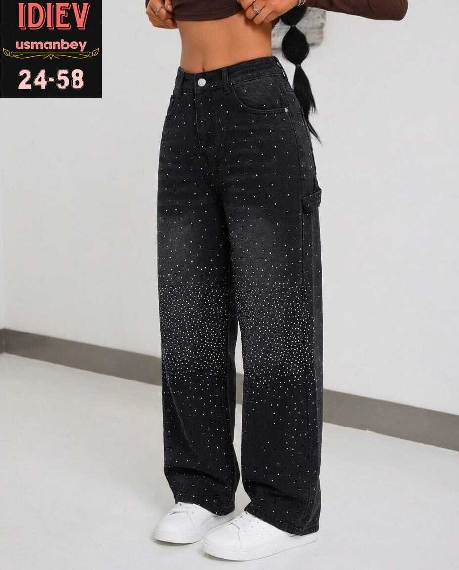 женские джинсы со стразами,джинсы клеш со стразами h&a collection,джинсы в стразах,джинсы широкие со стразами,джинсы со стразами широкие палаццо стрейч fashion vogue