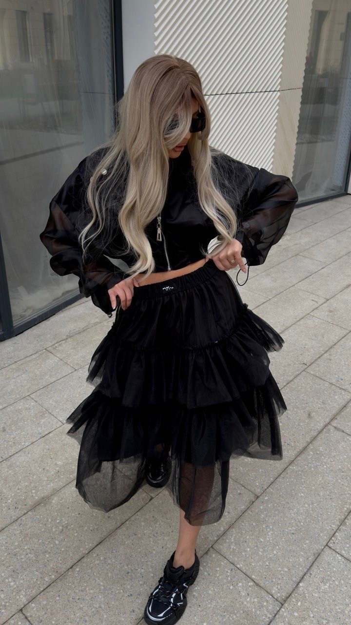 юбка с оборками,юбка,многослойная юбка,black tulle layered skirt