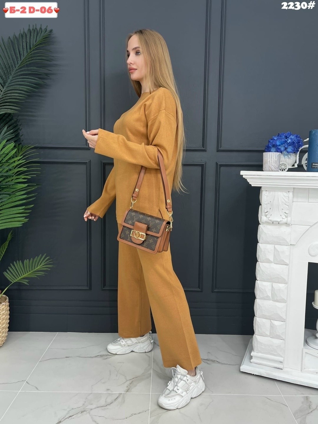 женский кашемировый костюм с широкими брюками и свитером,трикотажный костюм,женский костюм,костюм молочный,костюм с брюками