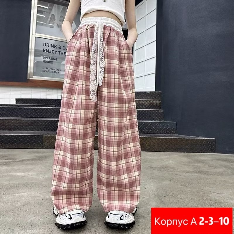 брюки женские в клетку,клетчатые штаны широкие,широкие брюки женские,штаны для девочек,женские клетчатые брюки с широкими штанинами