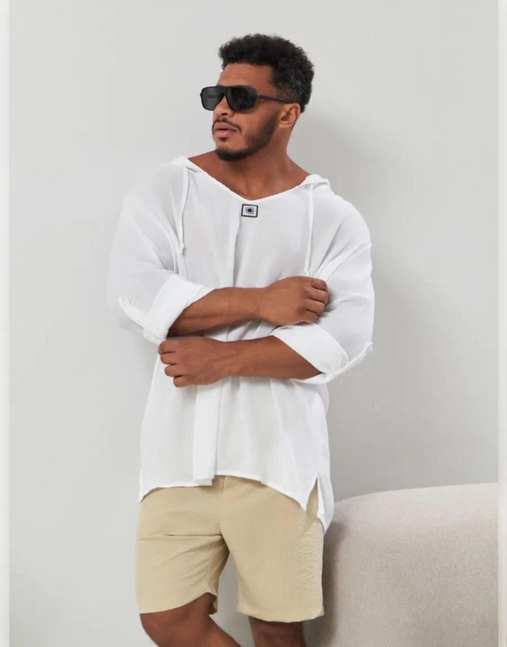 мужской летний костюм,костюм оверсайз,туника мужская пляжная с капюшоном,туника мужская пляжная,одежда для мужчин