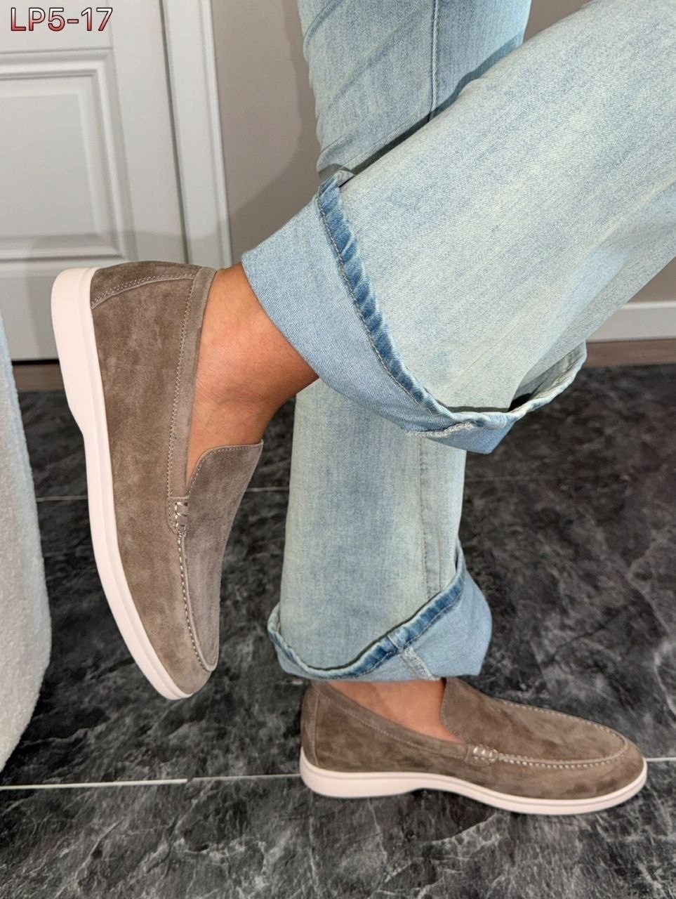 замшевые лоферы summer walk loro piana серый,,мокасины,loro piana лоферы,лоро пиано  женская лоферы