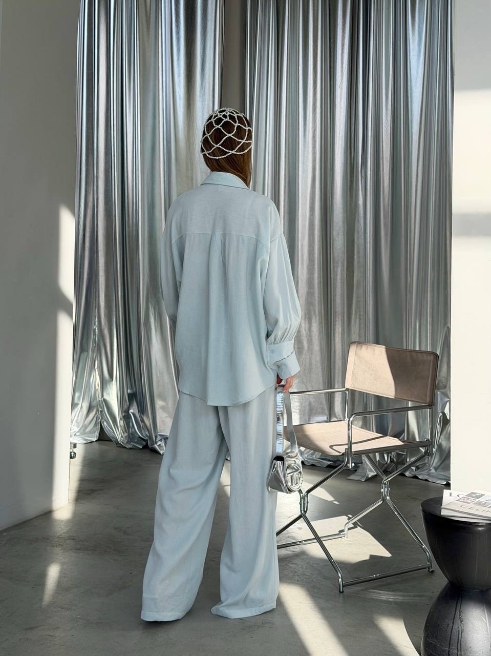 женский атласный пижамный комплект linad,пижама женская,пижама для женщин,женские костюмы,костюм голубой