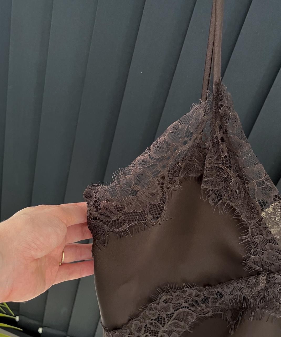 майка с кружевом,кружевной топ intimissimi top коричневый,топ с кружевом,топ шелковый с кружевом,топ шелковый