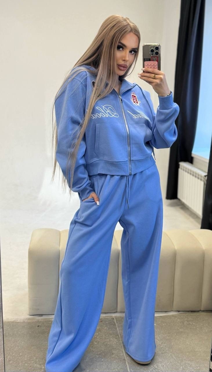 костюм спортивный,костюм спортивный на молнии палаццо с кулиской 05mrk цвет голубой,костюм спортивный на молнии палаццо с кулиской,спортивный костюм женский,женский костюм