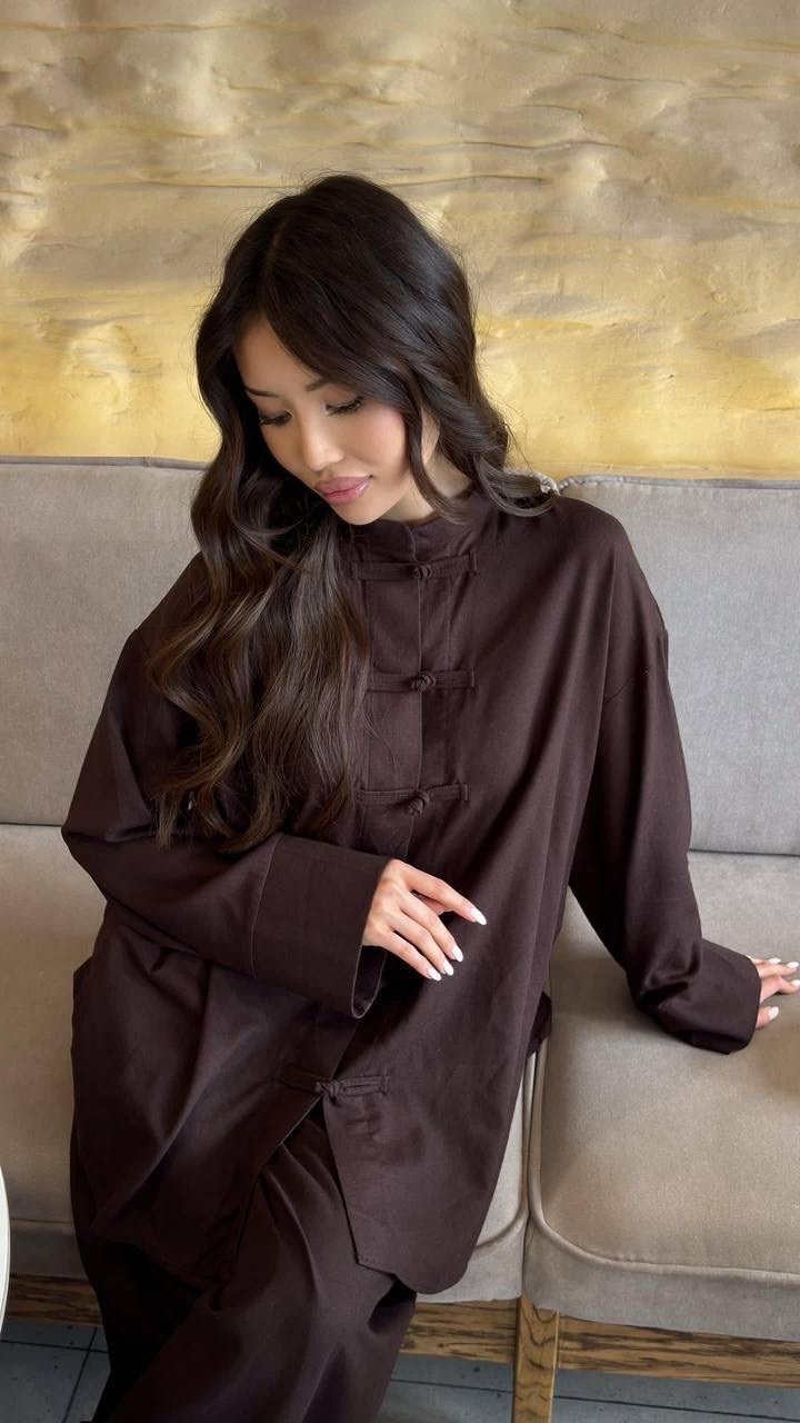 костюм льняной двойка с брюками и рубашкой emberens,костюм с брюками и рубашкой,костюм из льна брючный,льняной женский костюм,костюм