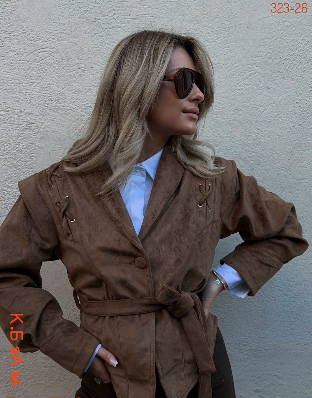 классическая коричневая замшевая женская куртка с поясом,куртка замшевая жакет премиум x'zotic,куртка замшевая женская,куртка замшевая,модная куртка из замшевой кожи