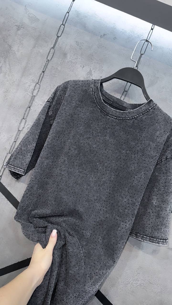 трикотажное платье,женское платье свободного кроя,платье свободного кроя оверсайз,футболка оверсайз варенка,футболка с эффектом tie-dye (под варёнку) с камешками