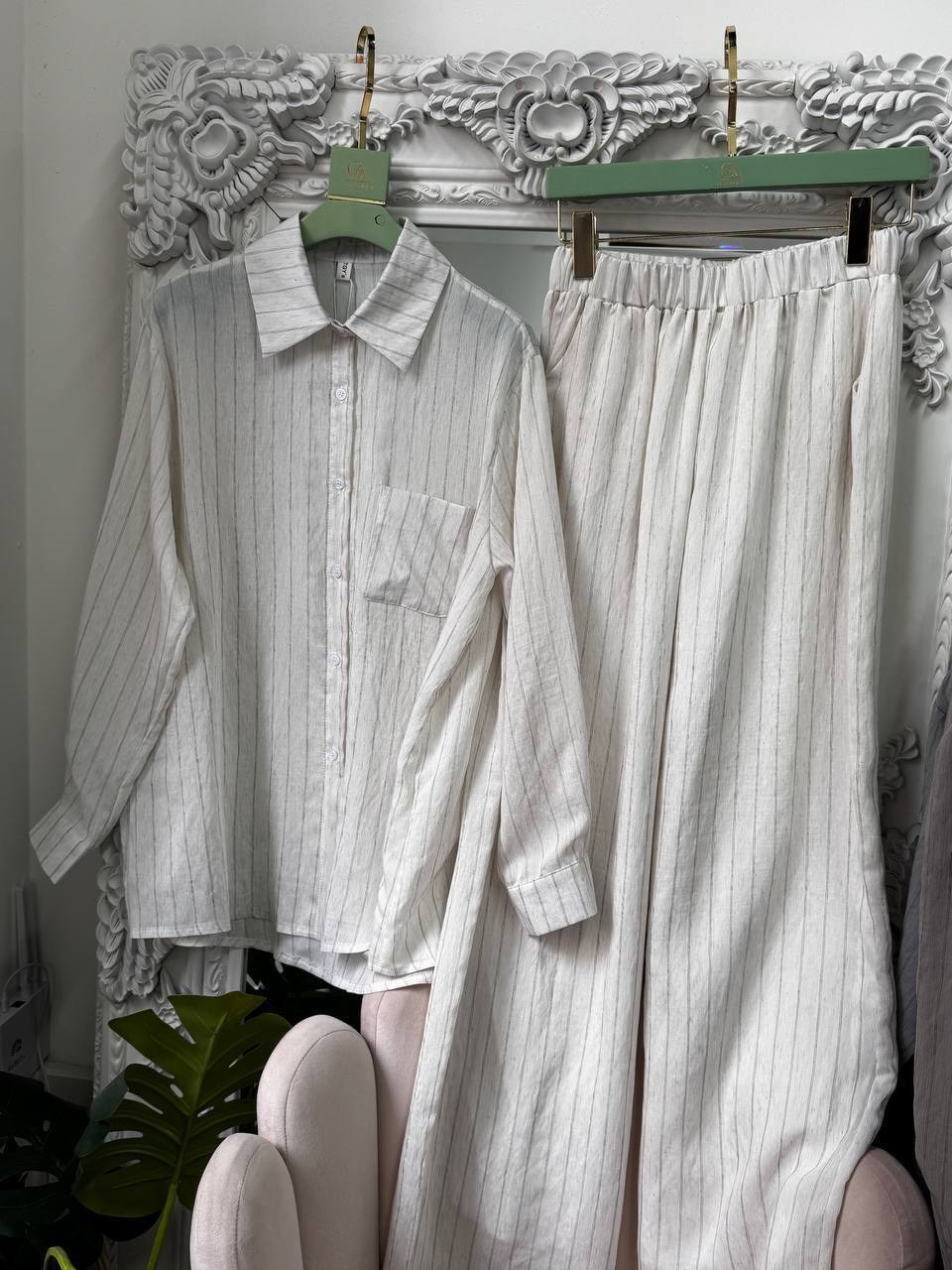 m&g all natural костюм женский set065/13/кофе, белый,брючный костюм set065/13,костюм льняной с брюками,костюм с брюками,костюм женский