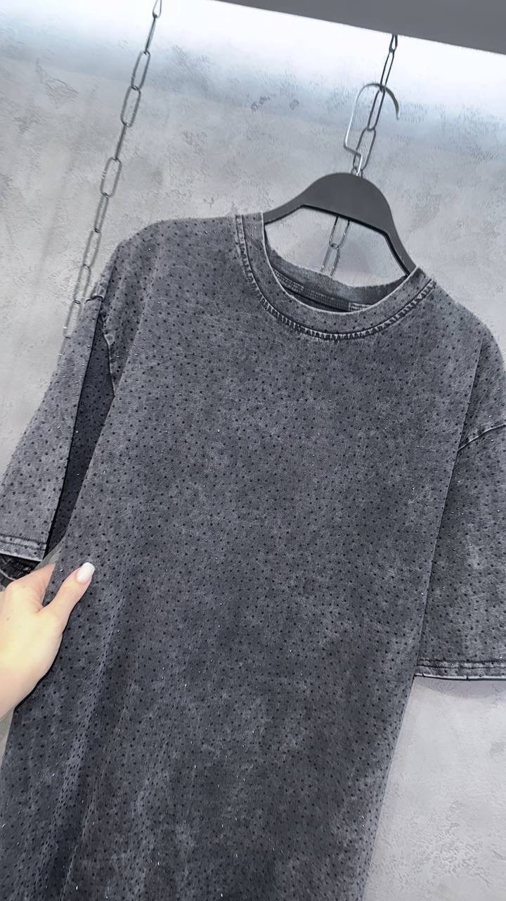 трикотажное платье,женское платье свободного кроя,платье свободного кроя оверсайз,футболка оверсайз варенка,футболка с эффектом tie-dye (под варёнку) с камешками