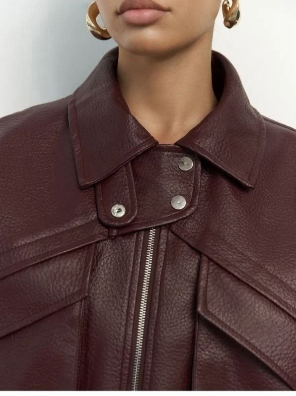 кожаная куртка,женская кожаная куртка,куртка-косуха из искусственной кожи befree,модные кожаные куртки,бордовая кожаная куртка