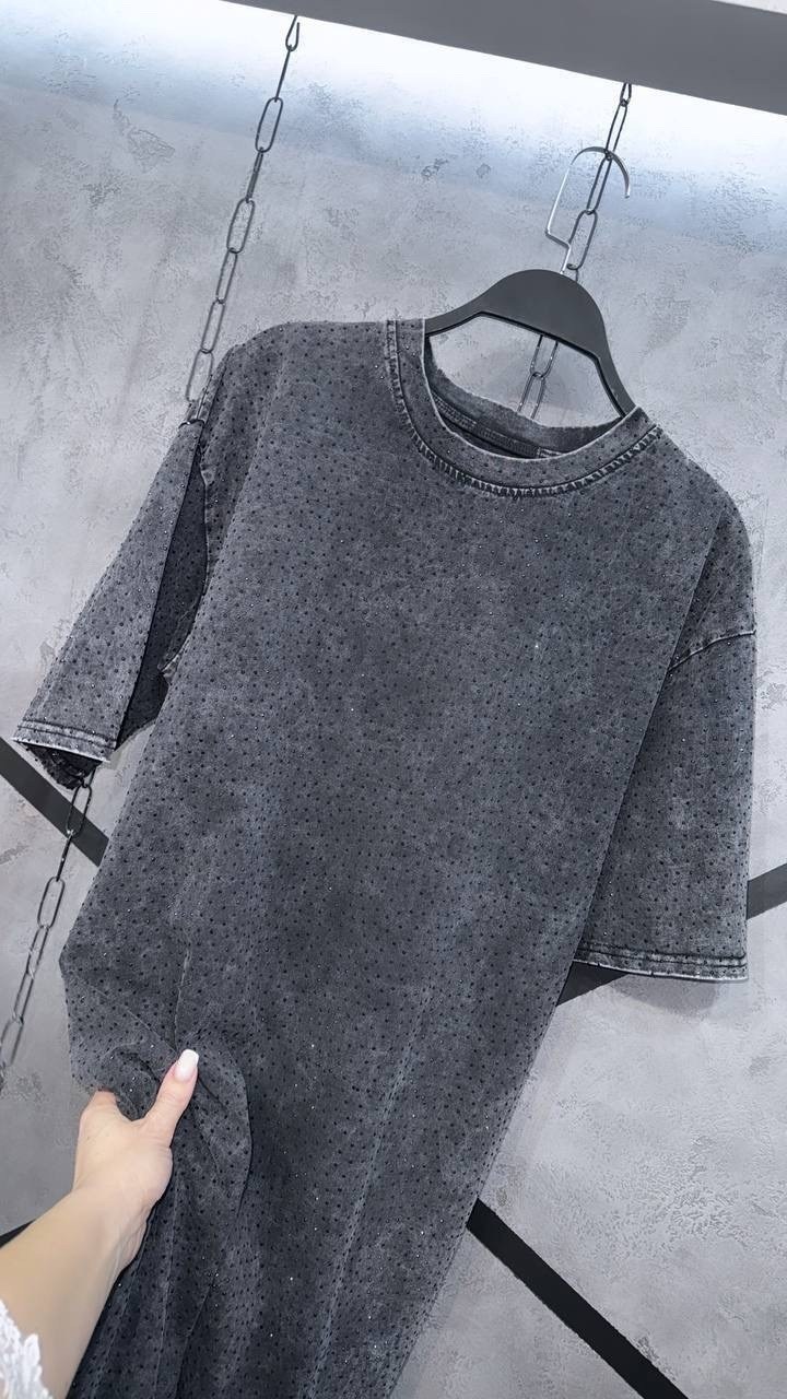 трикотажное платье,женское платье свободного кроя,платье свободного кроя оверсайз,футболка оверсайз варенка,футболка с эффектом tie-dye (под варёнку) с камешками