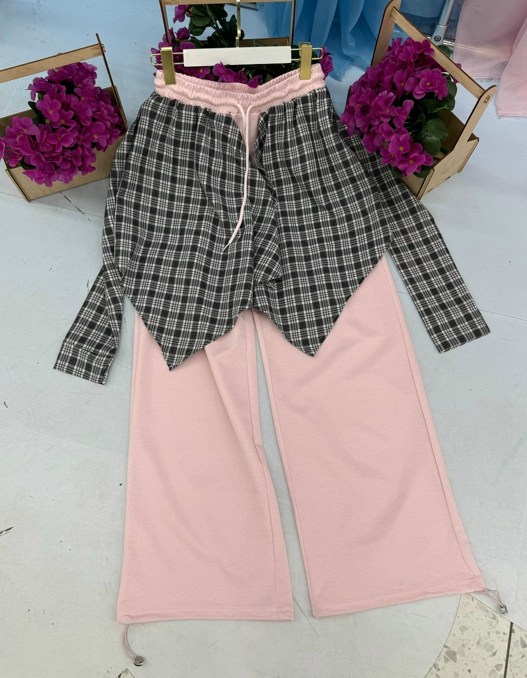 широкие брюки,штаны в клетку,повседневные брюки,брюки для дома