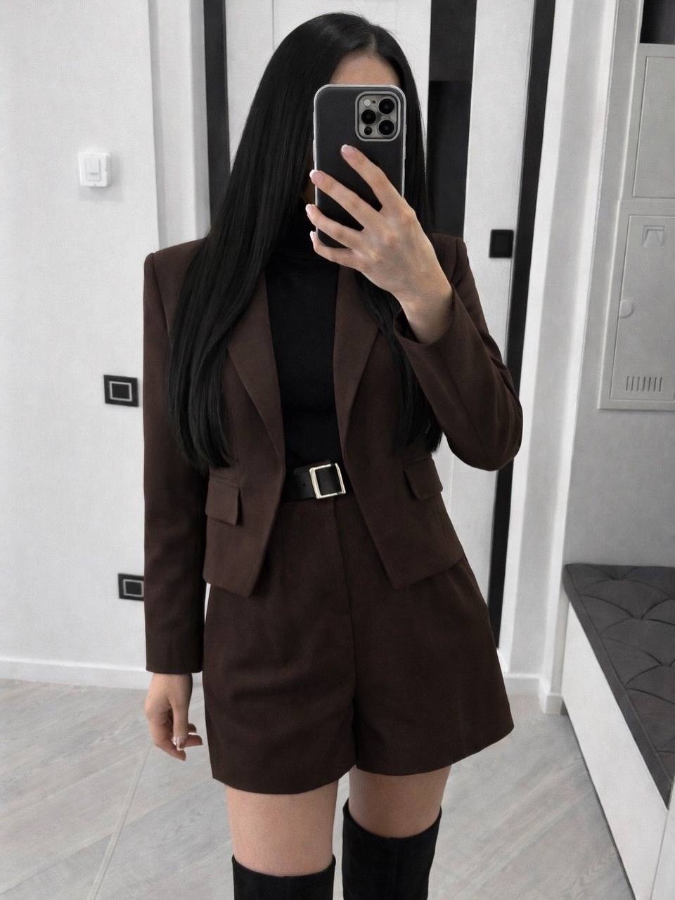 двойка костюм с пиджаком и шортами lr store,костюм с юбкой,женский пиджак,двойка костюм с пиджаком и шортами lr store песочный,костюм пиджак
