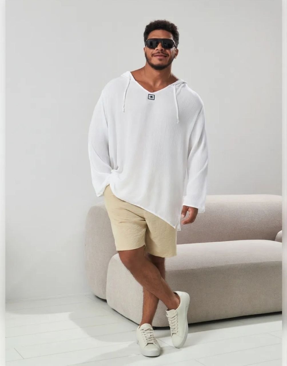 мужской летний костюм,костюм оверсайз,туника мужская пляжная с капюшоном,туника мужская пляжная,одежда для мужчин