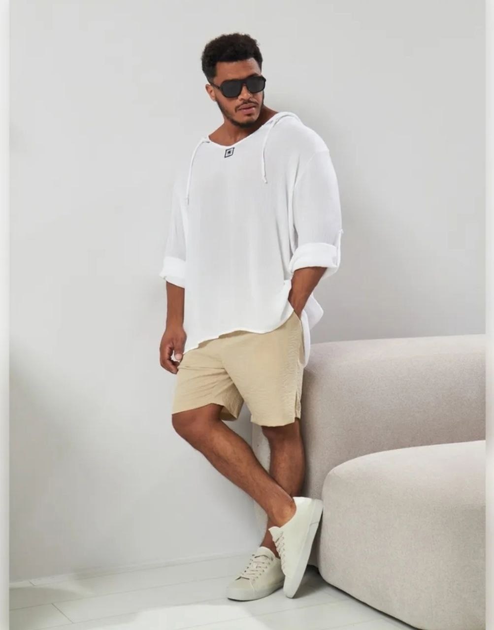 мужской летний костюм,костюм оверсайз,туника мужская пляжная с капюшоном,туника мужская пляжная,одежда для мужчин