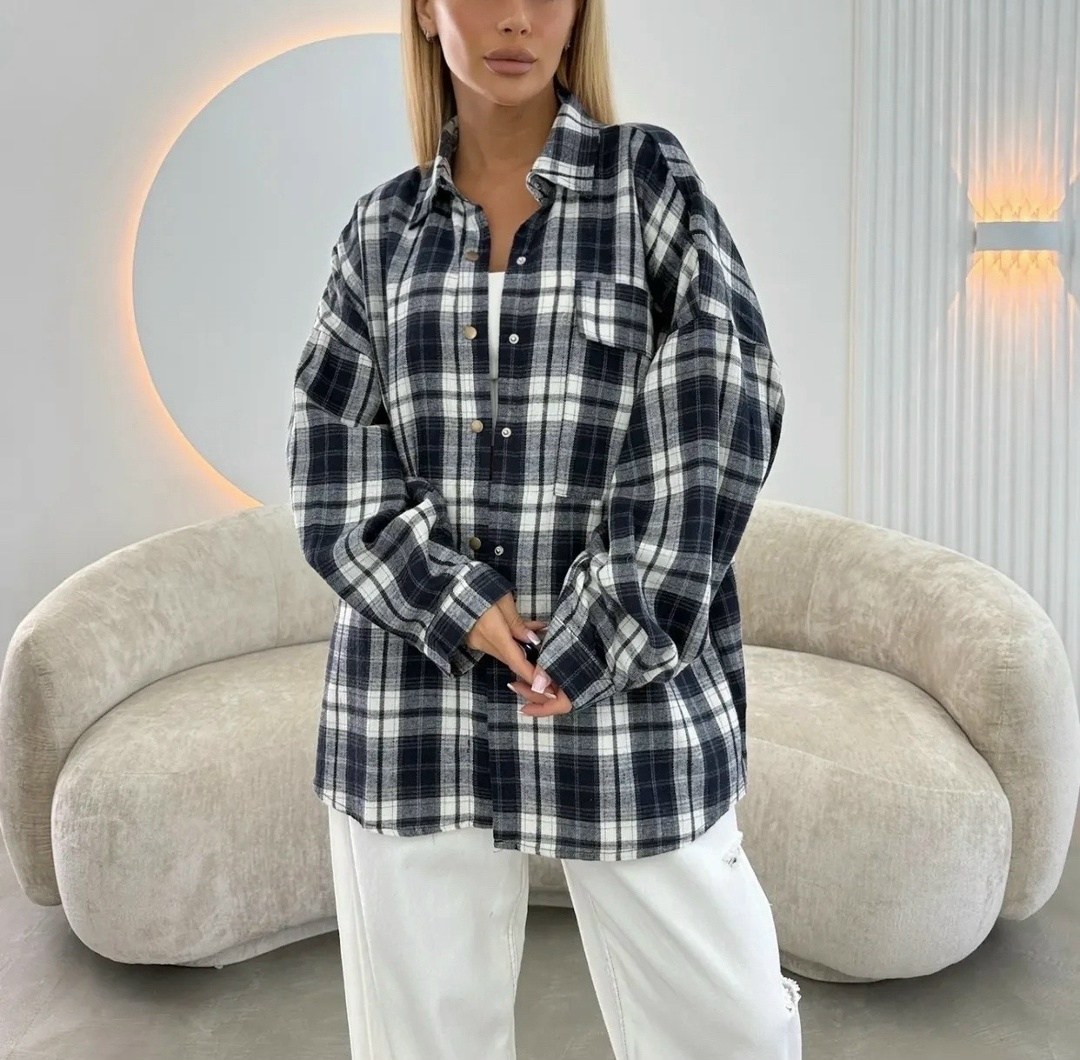 рубашка женская 7007 "клетка № 4",клетчатая рубашка женская теплая c&h style,рубашка женская 7007 клетка,рубашка женская оверсайз в клетку,рубашка женская в клетку pinacolada64