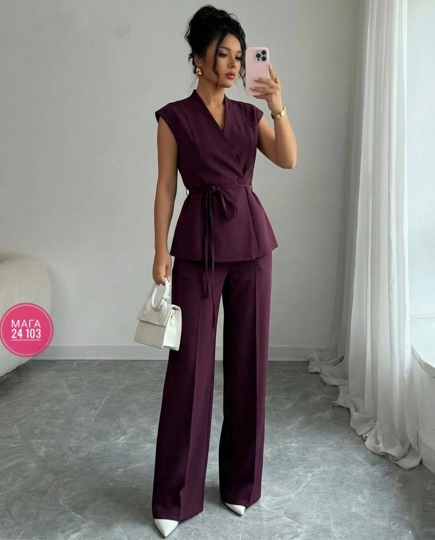 летний брючный костюм с жилетом bk06-10-1,брючный костюм,костюм женский брючный,белый костюм брючный,женский брючный классический костюм