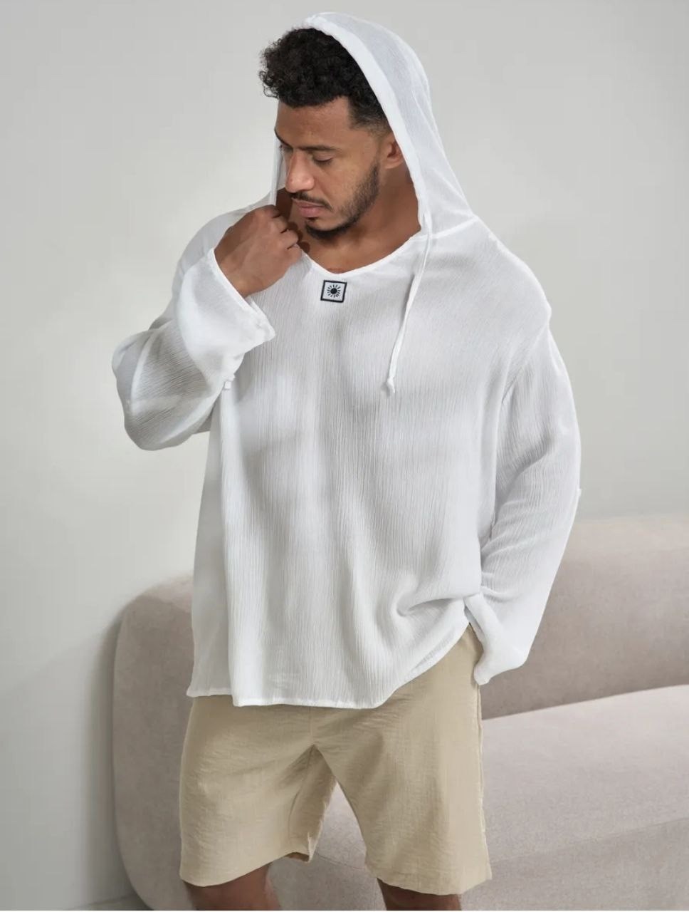 мужской летний костюм,костюм оверсайз,туника мужская пляжная с капюшоном,туника мужская пляжная,одежда для мужчин