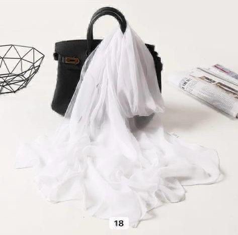 однотонный шелковый шарф,шарф шифоновый однотонный,женский длинный шелковый шарф,шарф белый,шарф шифоновый черный