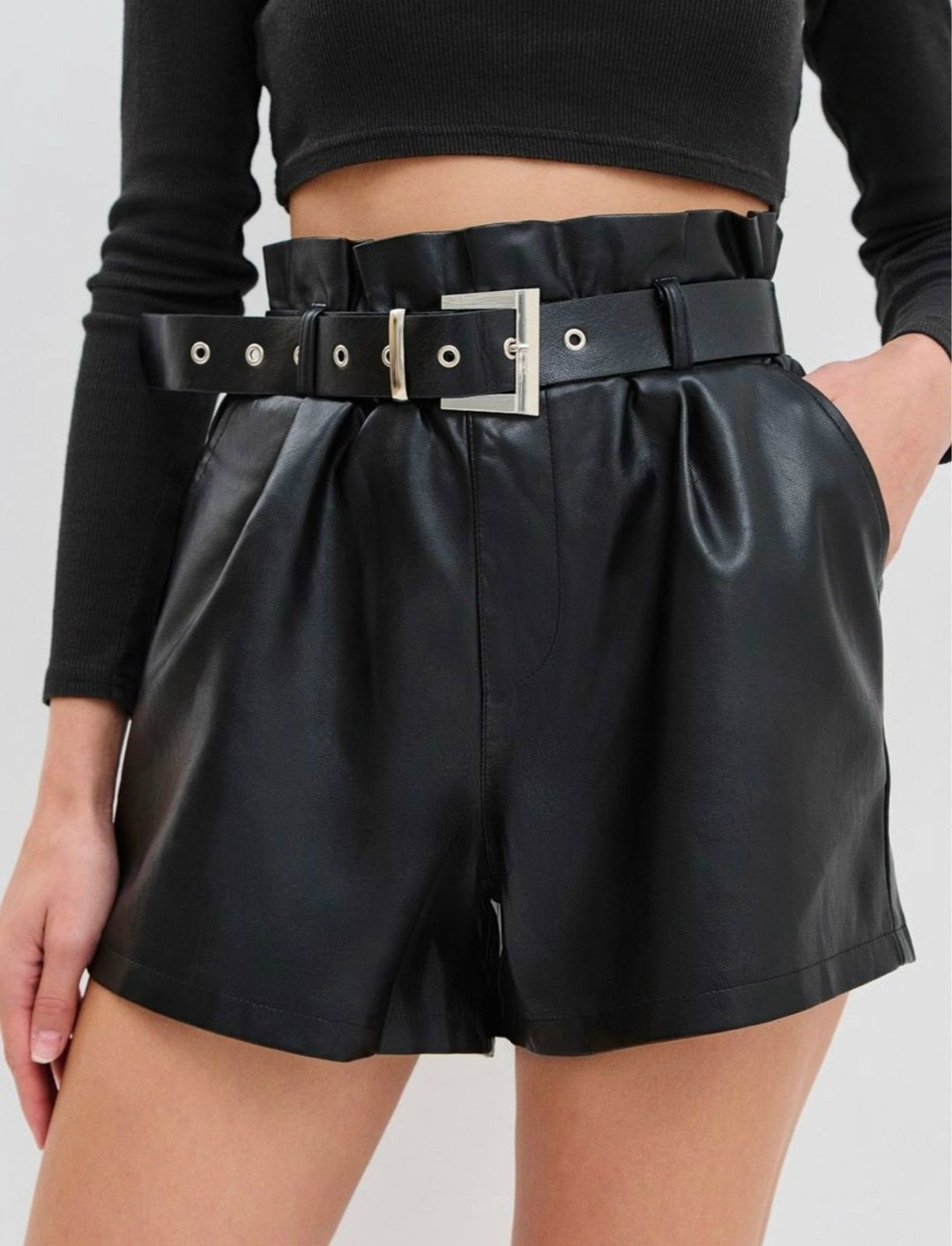шорты кожаные женские с высокой талией,кожаные шорты женские,шорты кожаные,шорты кожаные женские чёрные короткие шорты-юбка yasswear,кожаные шорты женские 2026