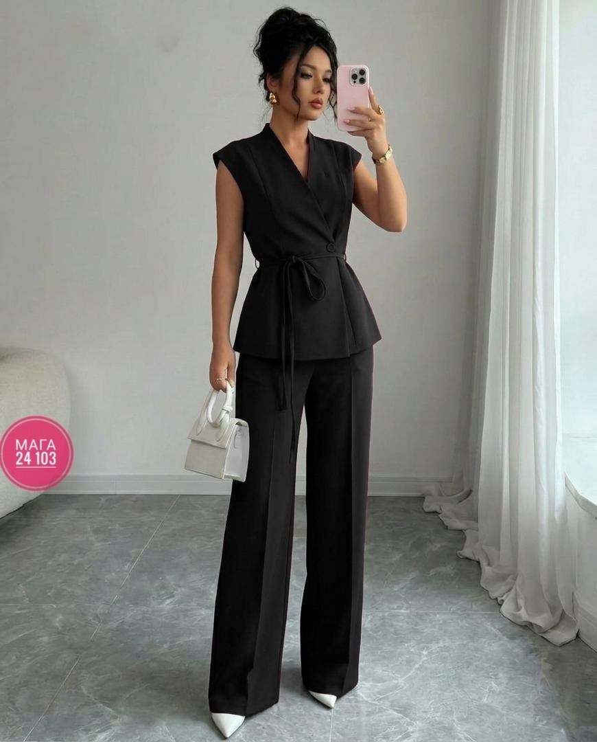 летний брючный костюм с жилетом bk06-10-1,брючный костюм,костюм женский брючный,белый костюм брючный,женский брючный классический костюм