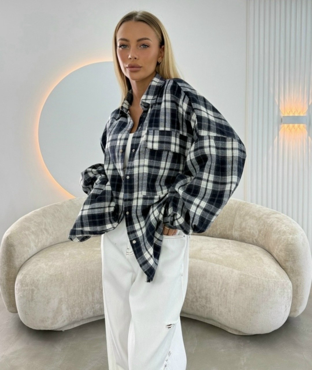 рубашка женская 7007 "клетка № 4",клетчатая рубашка женская теплая c&h style,рубашка женская 7007 клетка,рубашка женская оверсайз в клетку,рубашка женская в клетку pinacolada64