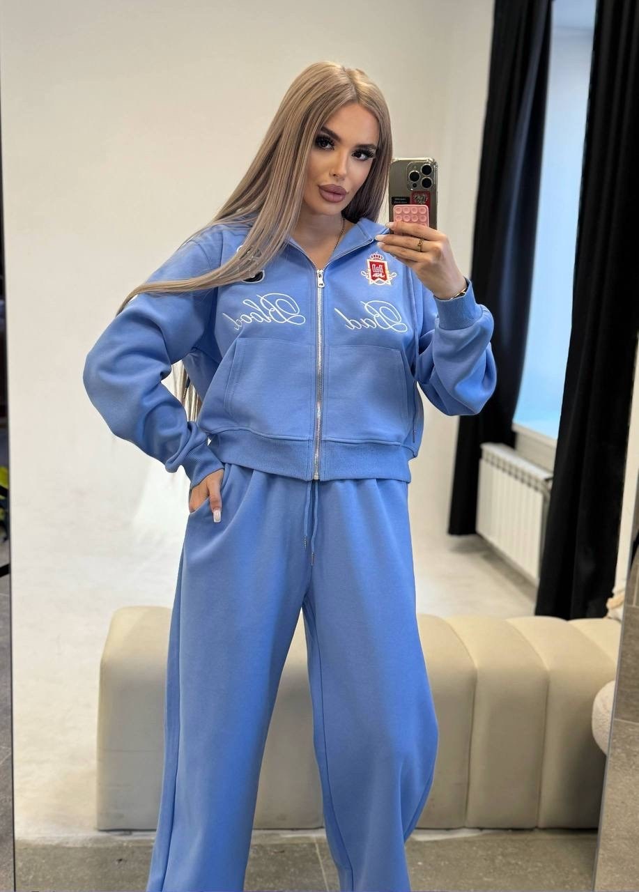 костюм спортивный,костюм спортивный на молнии палаццо с кулиской 05mrk цвет голубой,костюм спортивный на молнии палаццо с кулиской,спортивный костюм женский,женский костюм