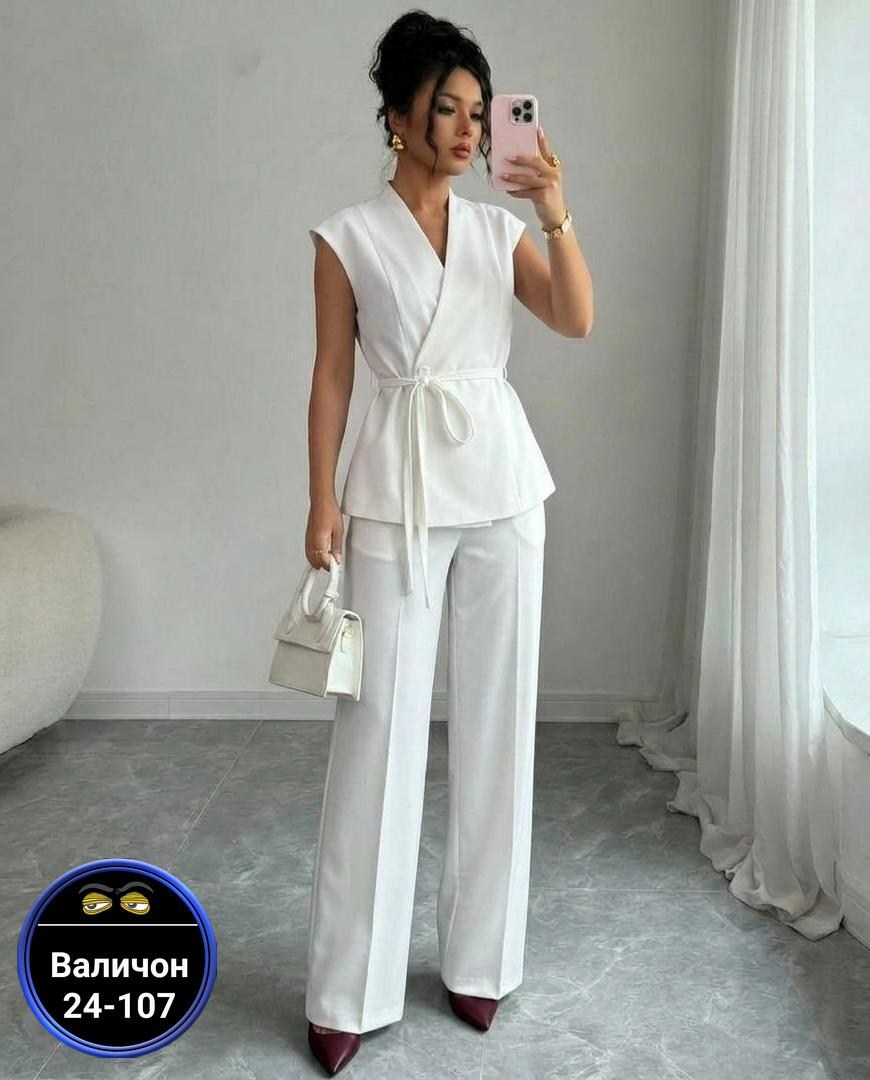 летний брючный костюм с жилетом bk06-10-1,брючный костюм,костюм женский брючный,белый костюм брючный,женский брючный костюм двойка