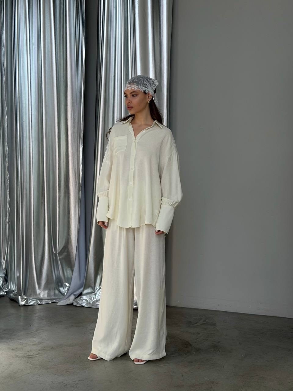 пижамные костюмы,белые костюмы,шелковый костюм,женский брючный костюм,lorani брюки в пижамном стиле