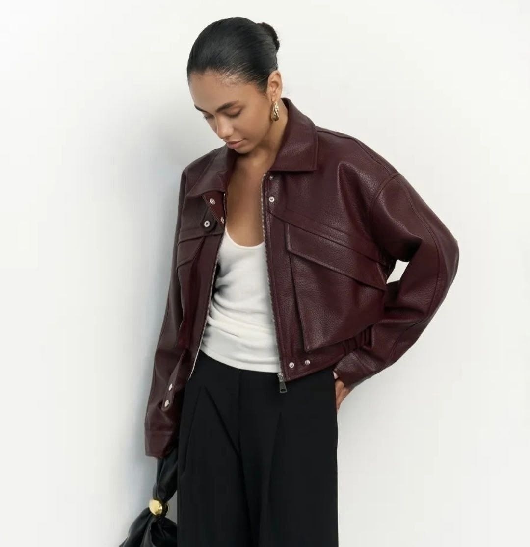 кожаная куртка,женская кожаная куртка,куртка-косуха из искусственной кожи befree,модные кожаные куртки,бордовая кожаная куртка