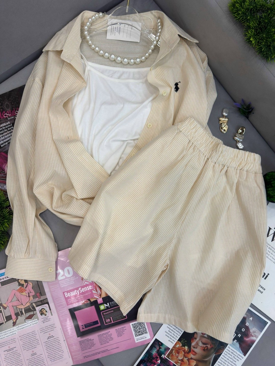 повседневный костюм,костюм женский с шортами,костюм бежевый,костюм шортами