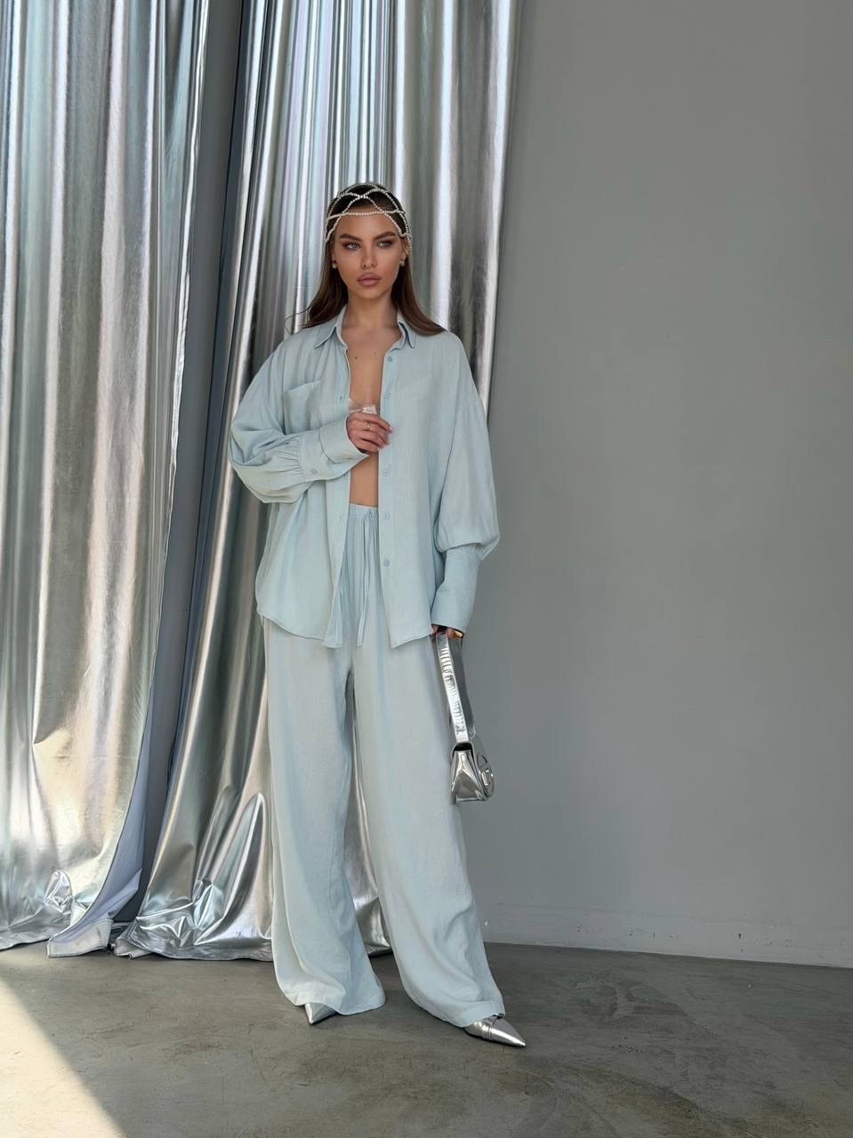 женский атласный пижамный комплект linad,пижама женская,пижама для женщин,женские костюмы,костюм голубой