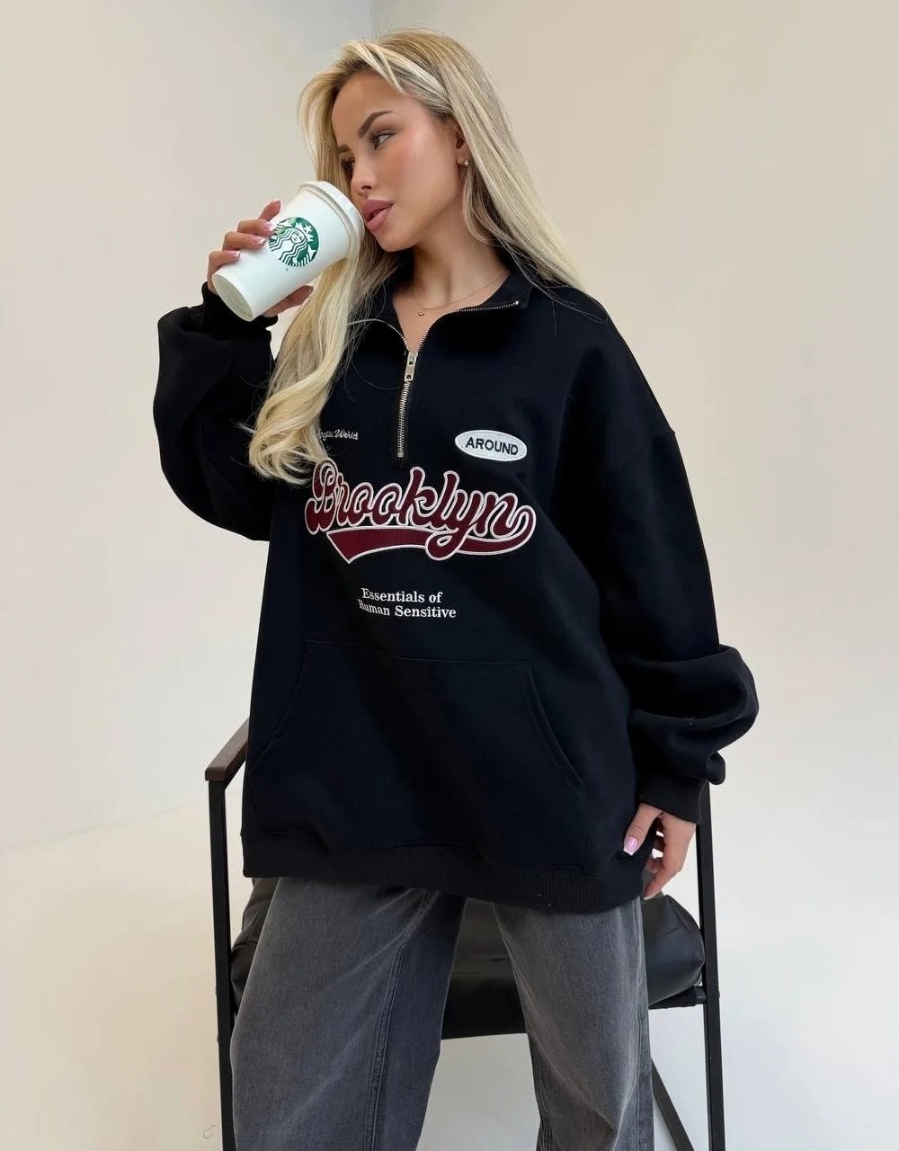 свитшот оверсайз с начесом и молнией воротником надписью y2k,свитшот оверсайз,свитшот женская,свитшот оверсайз с замком,свитшот оверсайз на молнии с замком поло namson