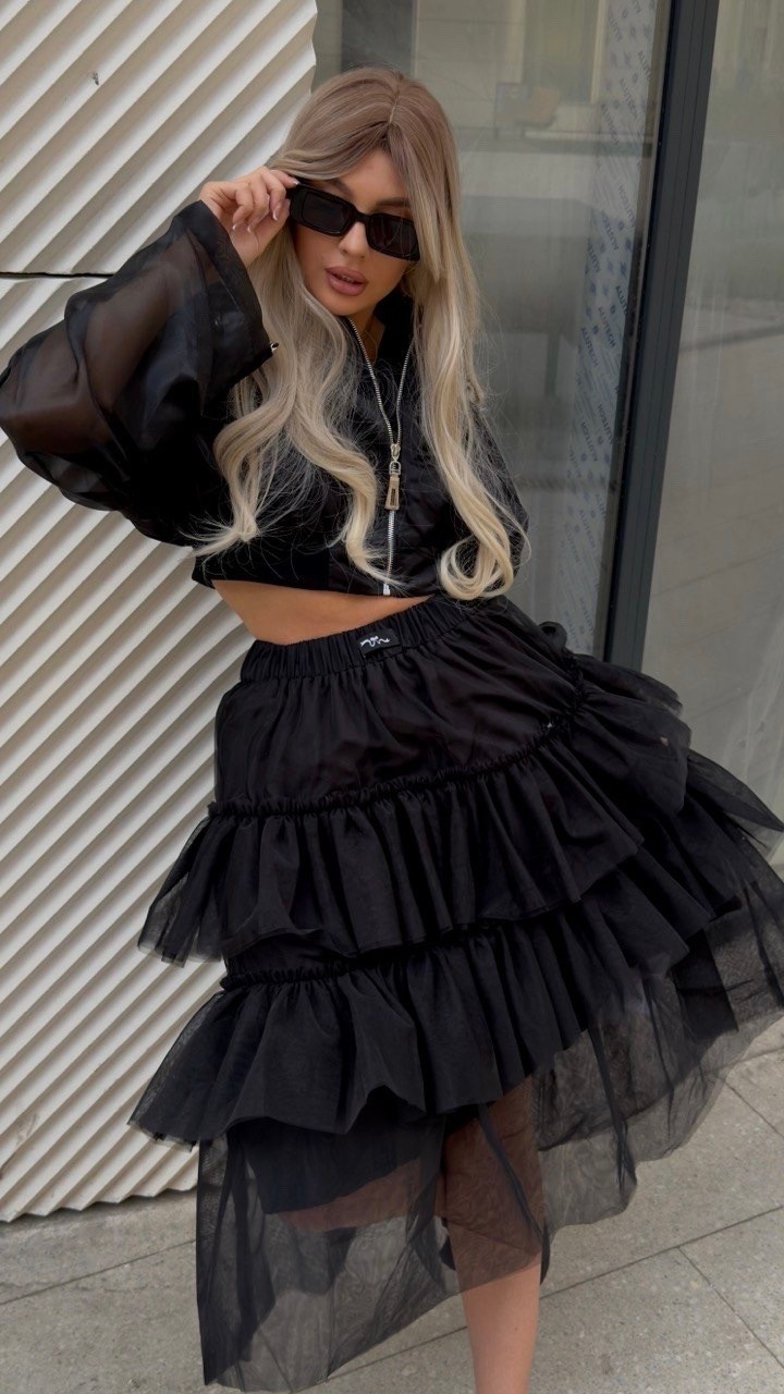 юбка с оборками,юбка,многослойная юбка,black tulle layered skirt