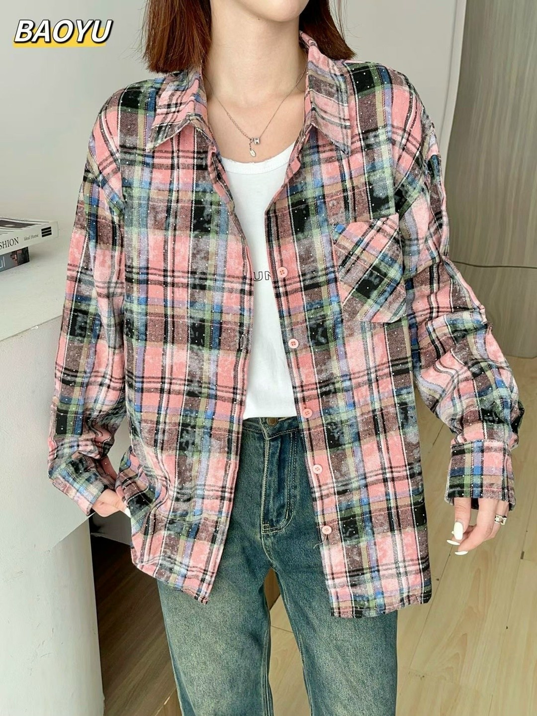 рубашка женская в клетку,женская рубашка клетчатая,женская рубашка оверсайз в клетку,клетчатая рубашка,рубашка женская в клетку с длинным рукавом