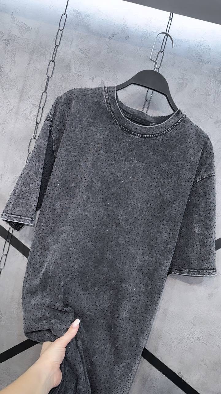 трикотажное платье,женское платье свободного кроя,платье свободного кроя оверсайз,футболка оверсайз варенка,футболка с эффектом tie-dye (под варёнку) с камешками