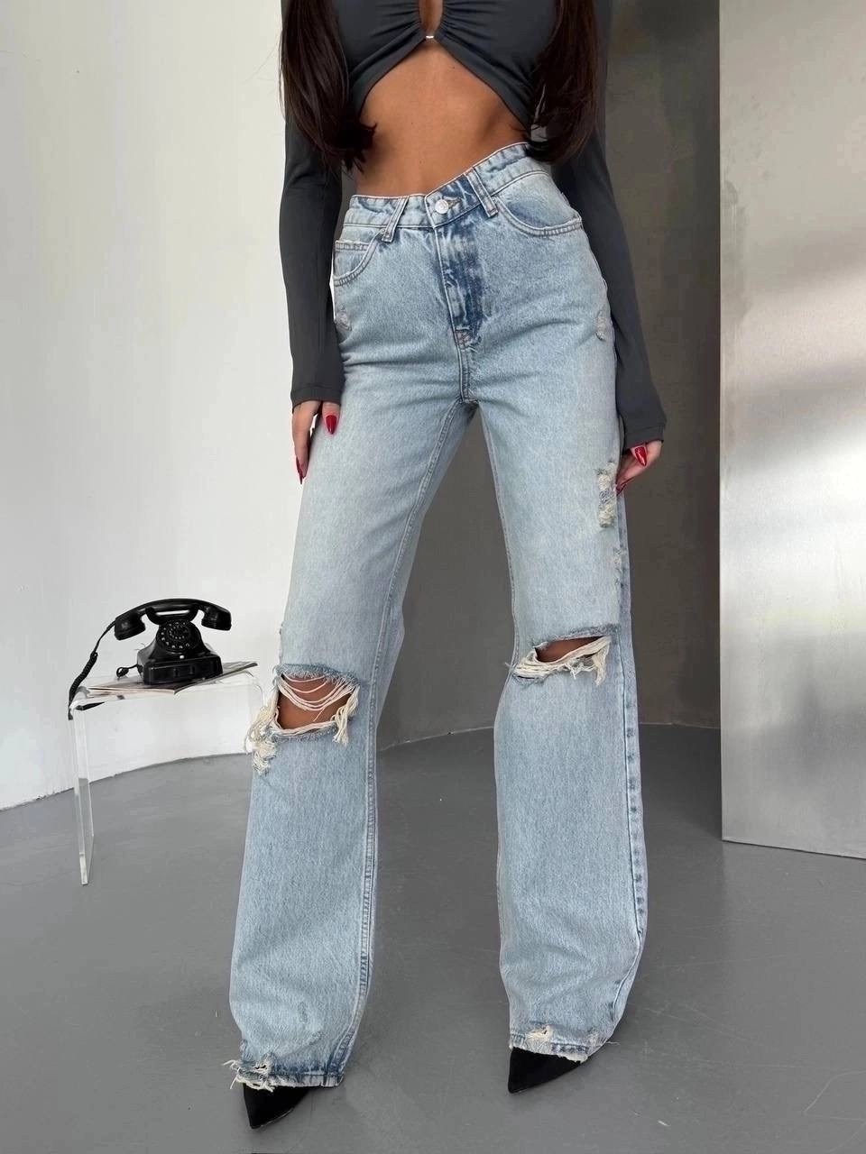 джинсы прямые рваные с дырками,рваные джинсы,джинсы широкие,джинсы прямые палаццо рваные sena denim,женские джинсы