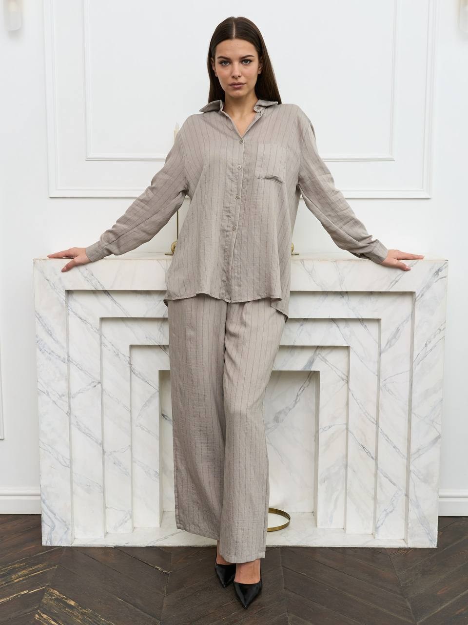 m&g all natural костюм женский set065/13/кофе, белый,брючный костюм set065/13,костюм льняной с брюками,костюм с брюками,костюм женский