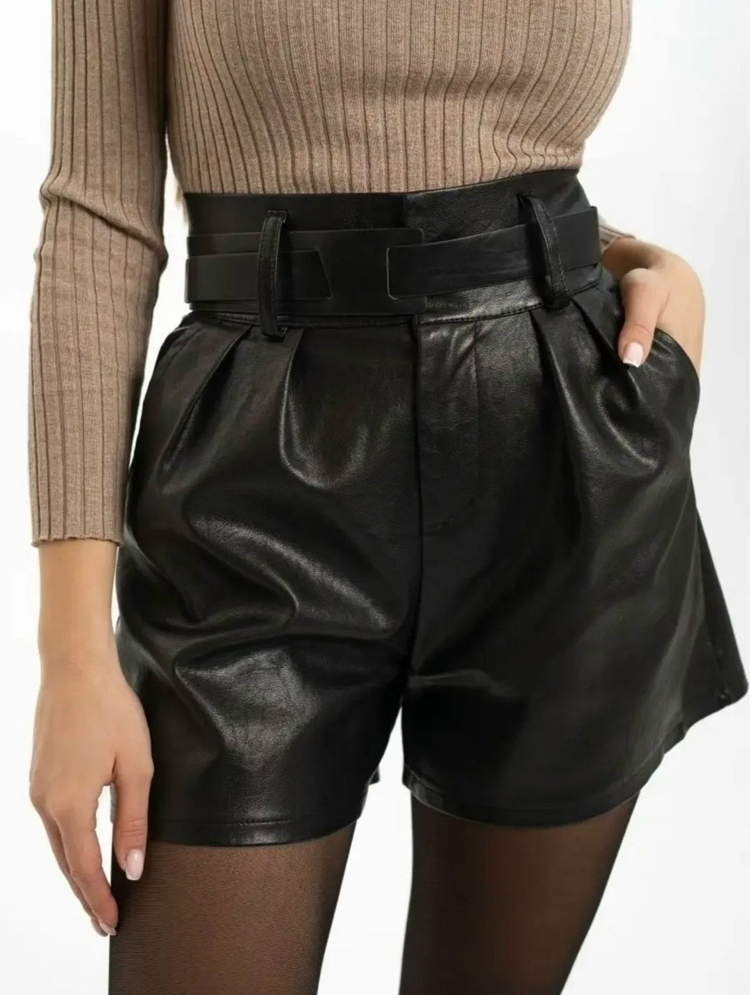 шорты кожаные женские с высокой талией,кожаные шорты женские,шорты кожаные,шорты кожаные женские чёрные короткие шорты-юбка yasswear,кожаные шорты женские 2026