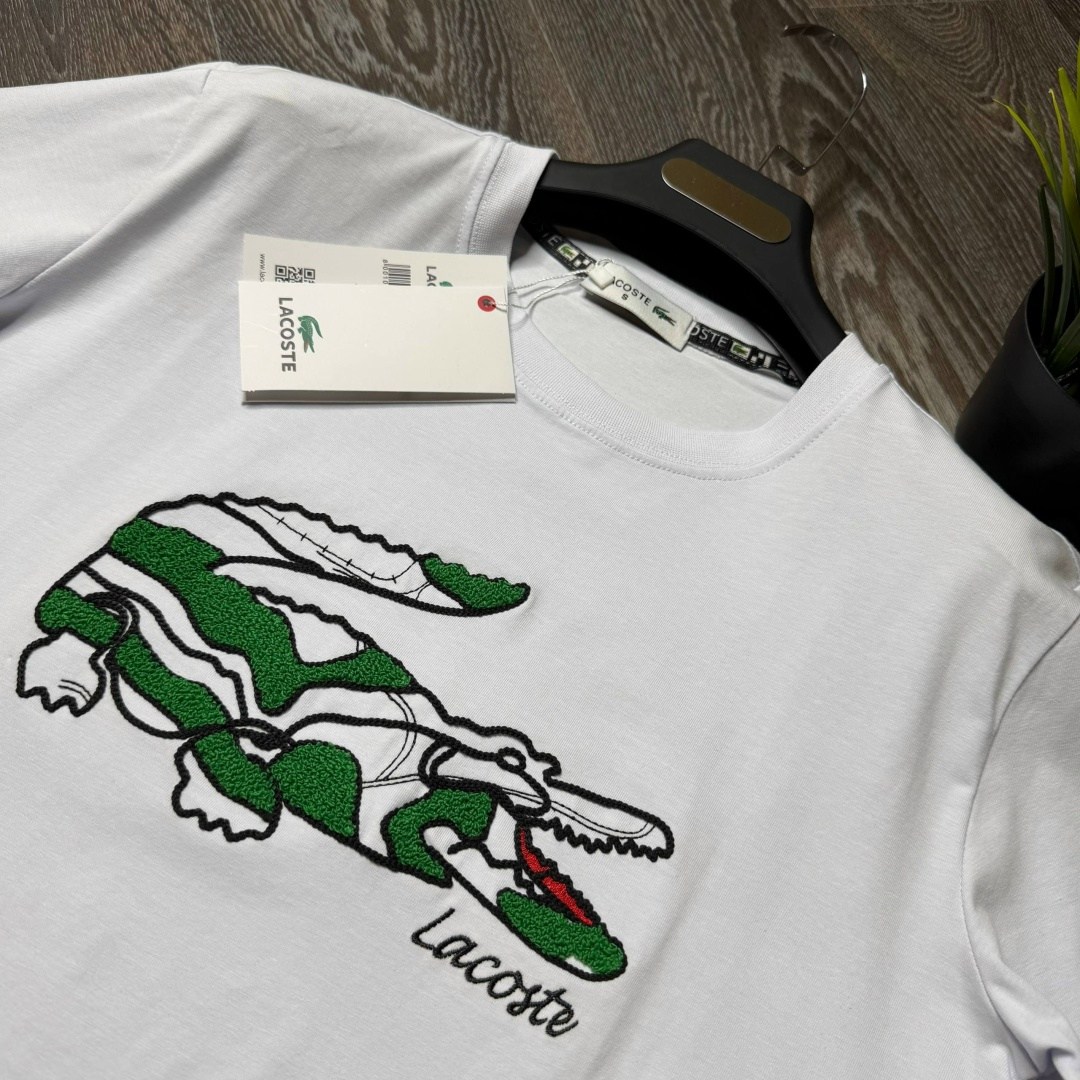 футболка lacoste,лакоста футболка,комплект футболок lacoste,мужская белая футболка lacoste crocodile print