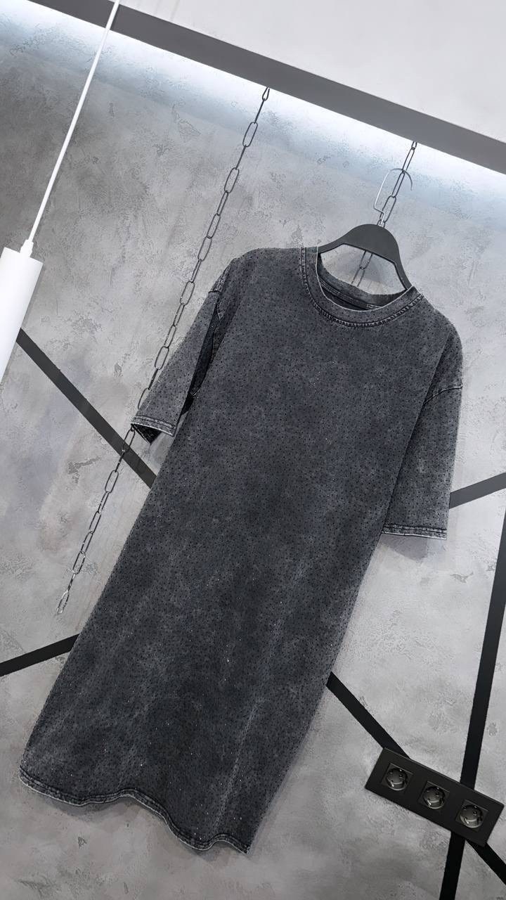 трикотажное платье,женское платье свободного кроя,платье свободного кроя оверсайз,футболка оверсайз варенка,футболка с эффектом tie-dye (под варёнку) с камешками