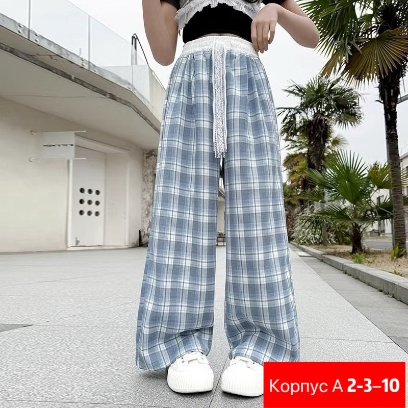 брюки женские в клетку,клетчатые штаны широкие,широкие брюки женские,штаны для девочек,женские клетчатые брюки с широкими штанинами
