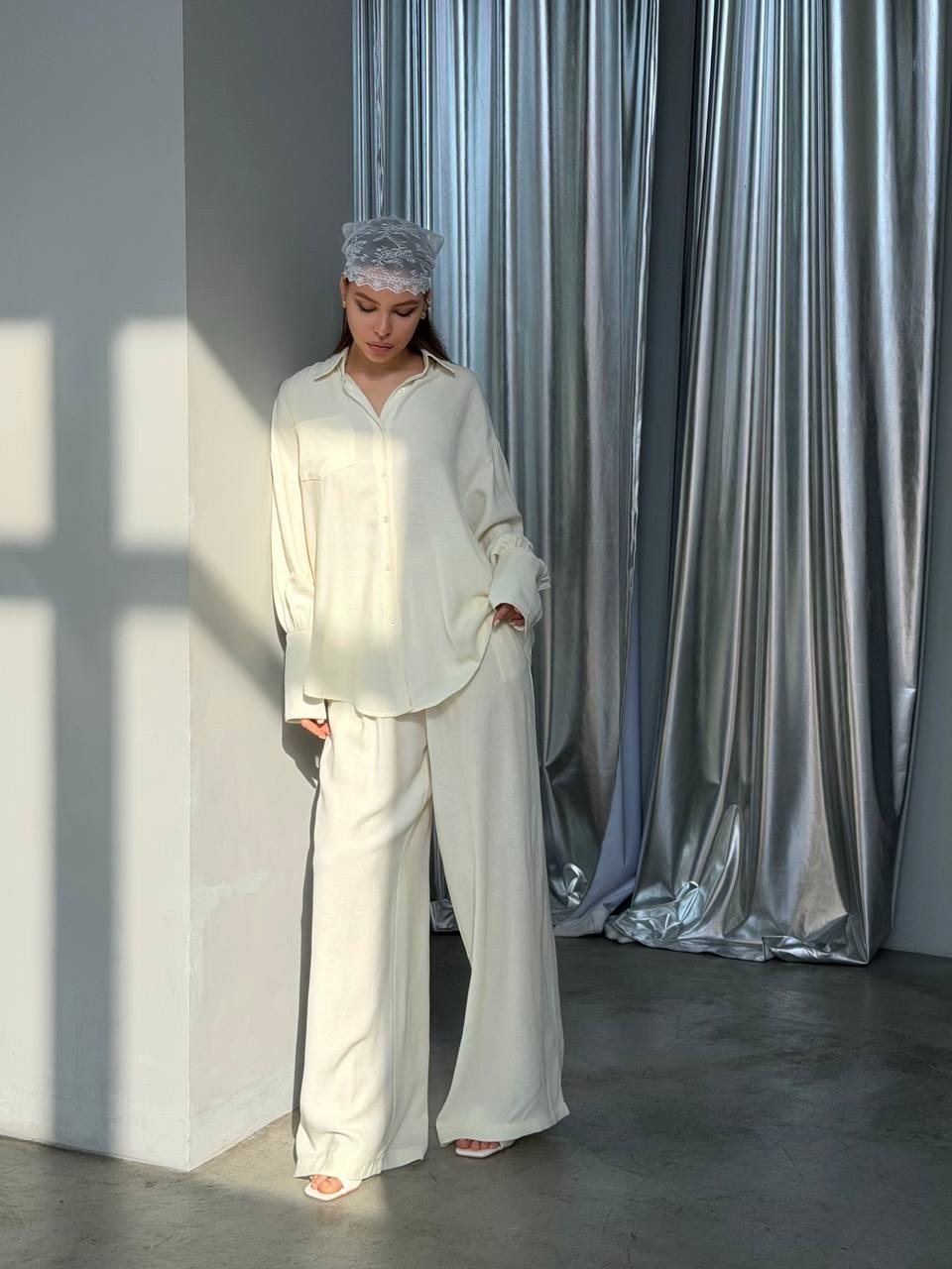 пижамные костюмы,белые костюмы,шелковый костюм,женский брючный костюм,lorani брюки в пижамном стиле